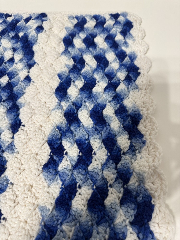 Handmade Square Throw Handmade Crochet Blue/blue/white 22”x27”