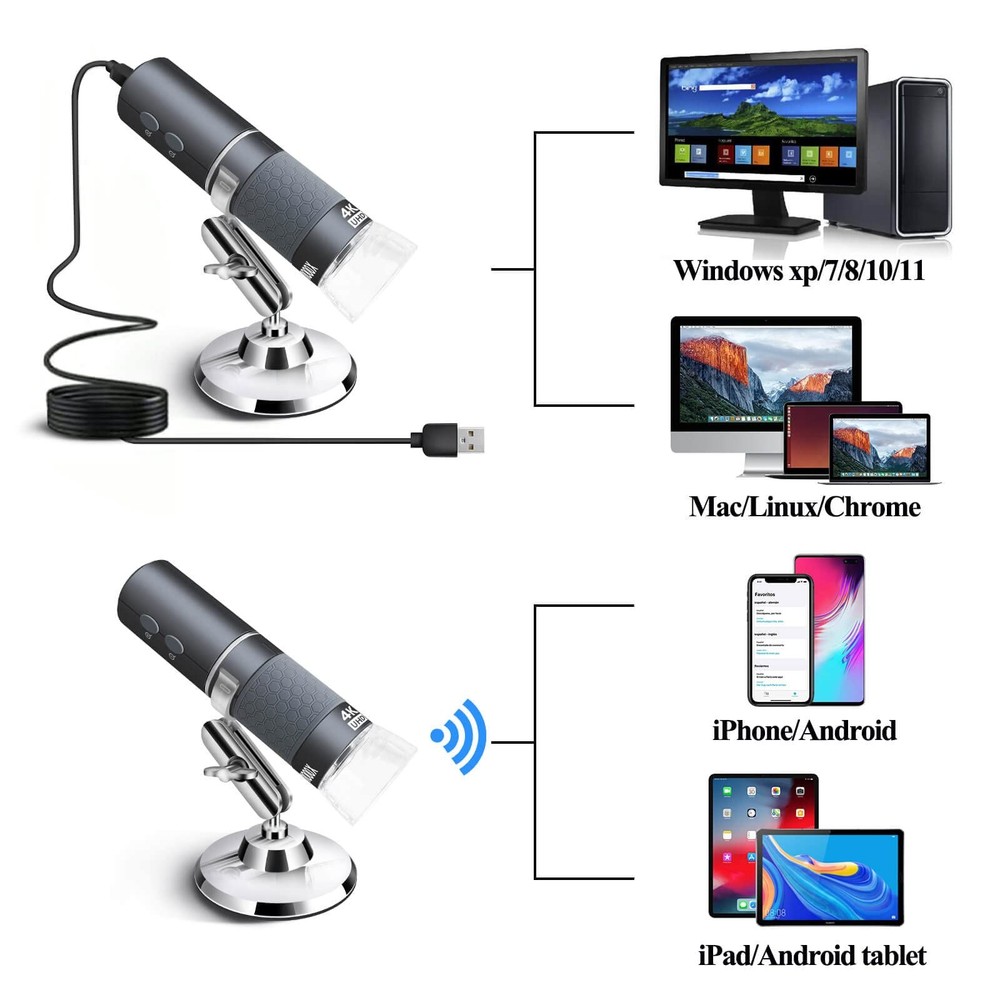 4K WiFi Microscope for iPhone Android PC, 50-1000X USB Digital Microscope Wir...