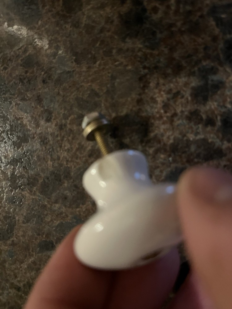 Vintage Porcelain White Drawer Pull Brass Screw