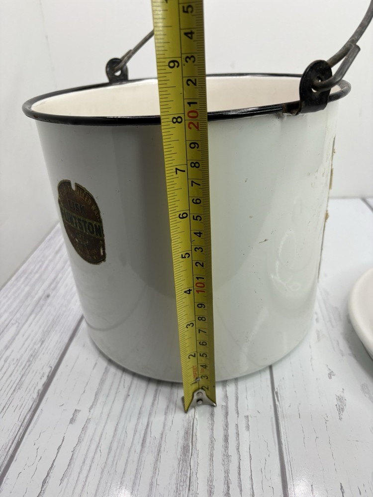 Flintstone Lisk White enameled ware Wood handle Sterilizer Pot Pasteurizer￼