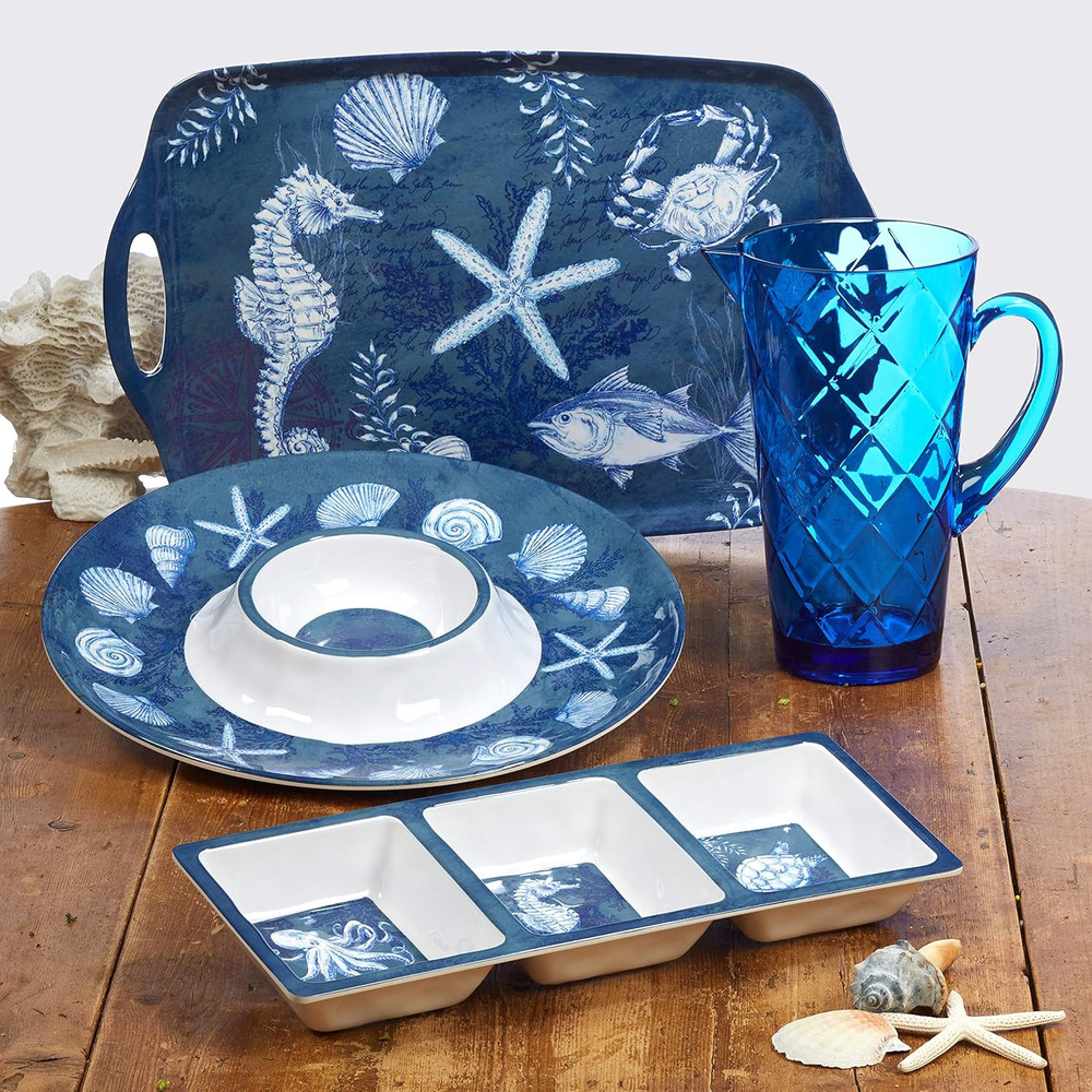 Oceanic 2 Piece Melamine Platter Set, Multi Colored, Large