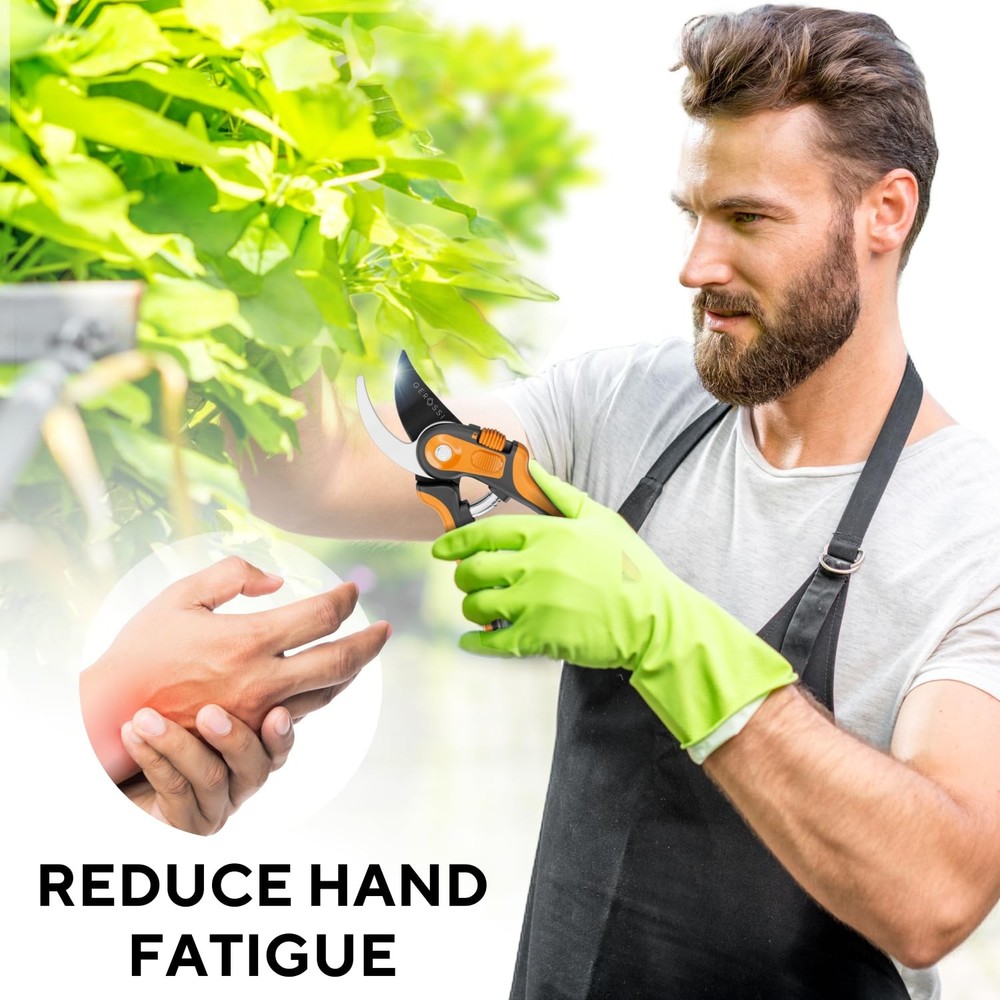 Bypass Pruning Shears with Ultra Sharp Blades - Adjustable Opening, Orange