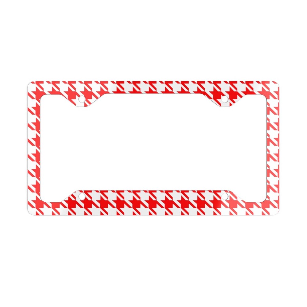 Red and White Houndstooth License Plate Frame Fun Unique Car Accessory
