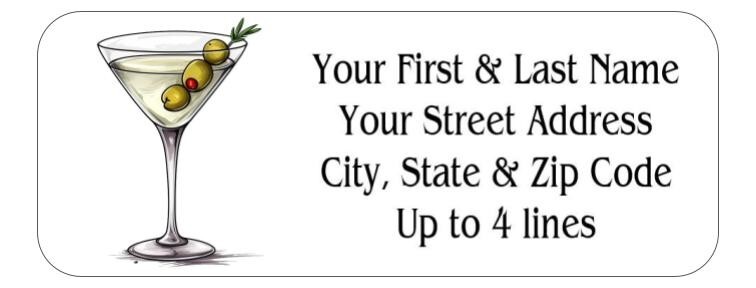 150 Martini Glass Olives Mailing Return Address Labels Personalized
