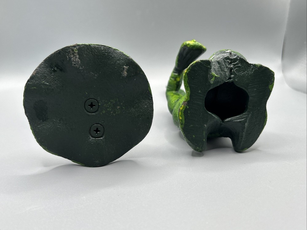 FUN Painted Cast Iron Frogs Doing Yoga 7-8” Tall