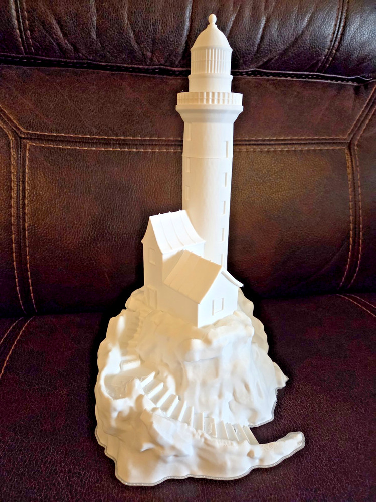 HO Scale Lighthouse On A Rock Building Train Scenery White & Paintable!