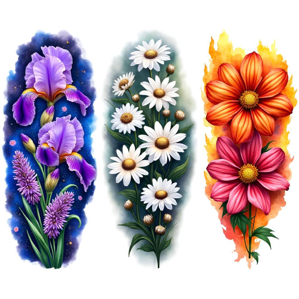 3pcs Temporary Tattoo Realistic Temporary Tattoos Floral Pattern Tattoo Design