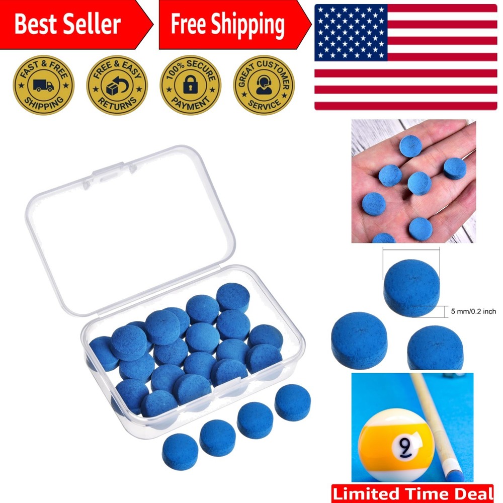 Billiard Pool Cue Tip Set - 20 Durable Leather Tips with Easy Carry Box - 13mm