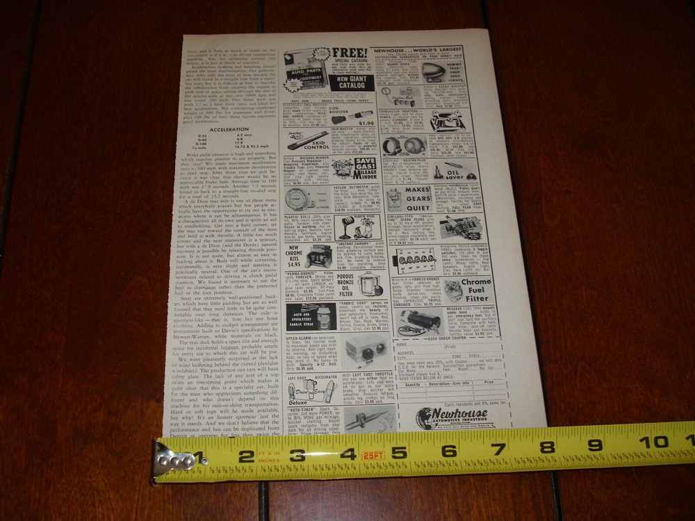 1959 DEVIN SS SPORTS CAR ORIGINAL ARTICLE