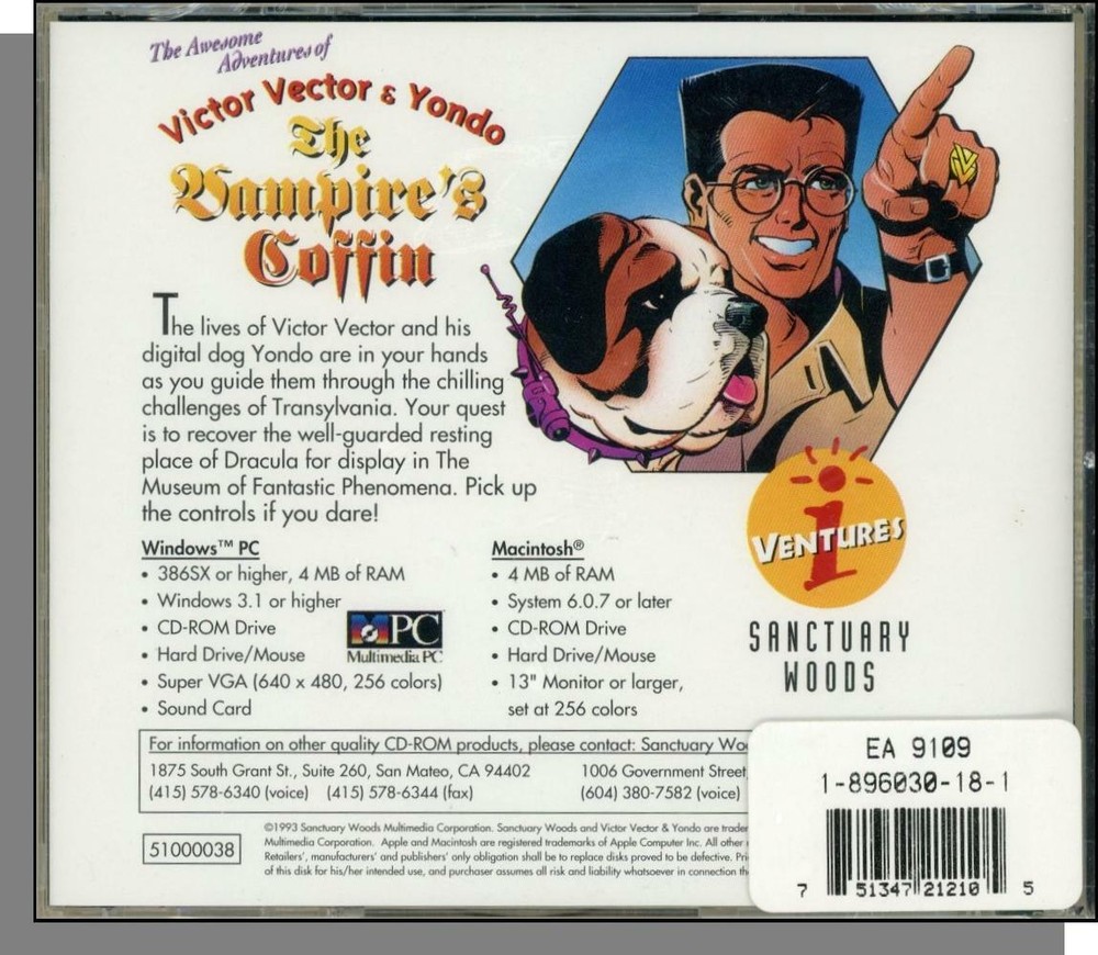 Victor Vector & Yondo: The Vampire's Coffin - New 1993 CD-ROM, Windows & Mac!
