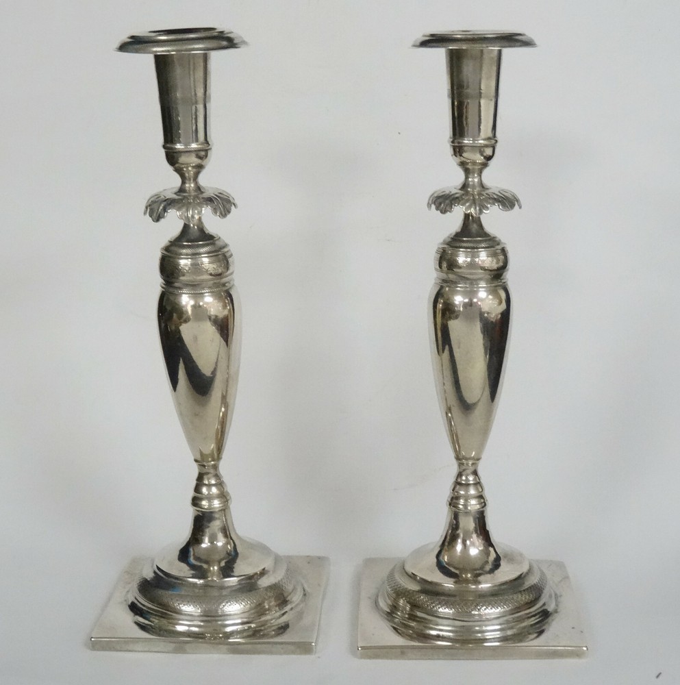 PAIR ANTIQUE 19c AUSTRIAN CONTINENTAL 800 SILVER SABBATH CANDLESTICKS 24 TR OZ