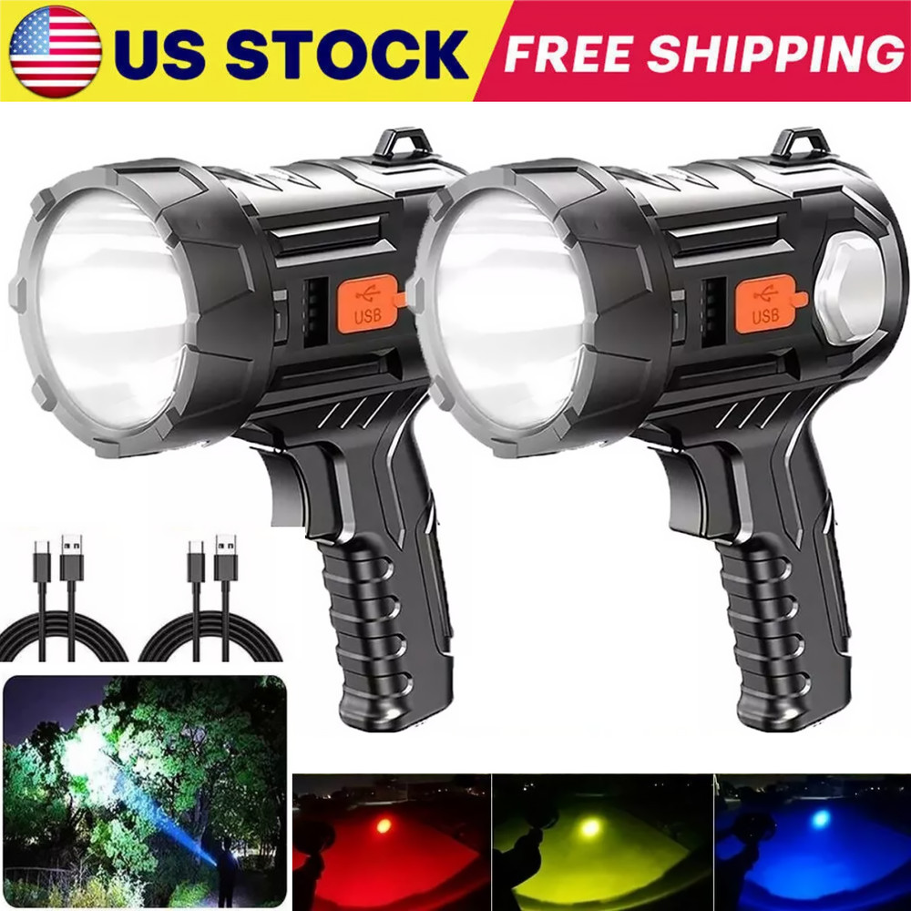 2X Spot Light Hand Held Rechargeable Spotlight Large Flashlight Torch 90000000Lm