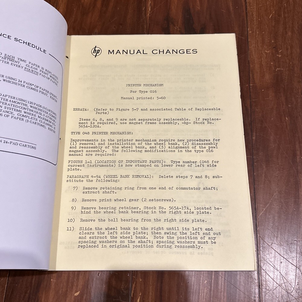 HP Type 016 Printer Mechanism Servicing Manual 1960