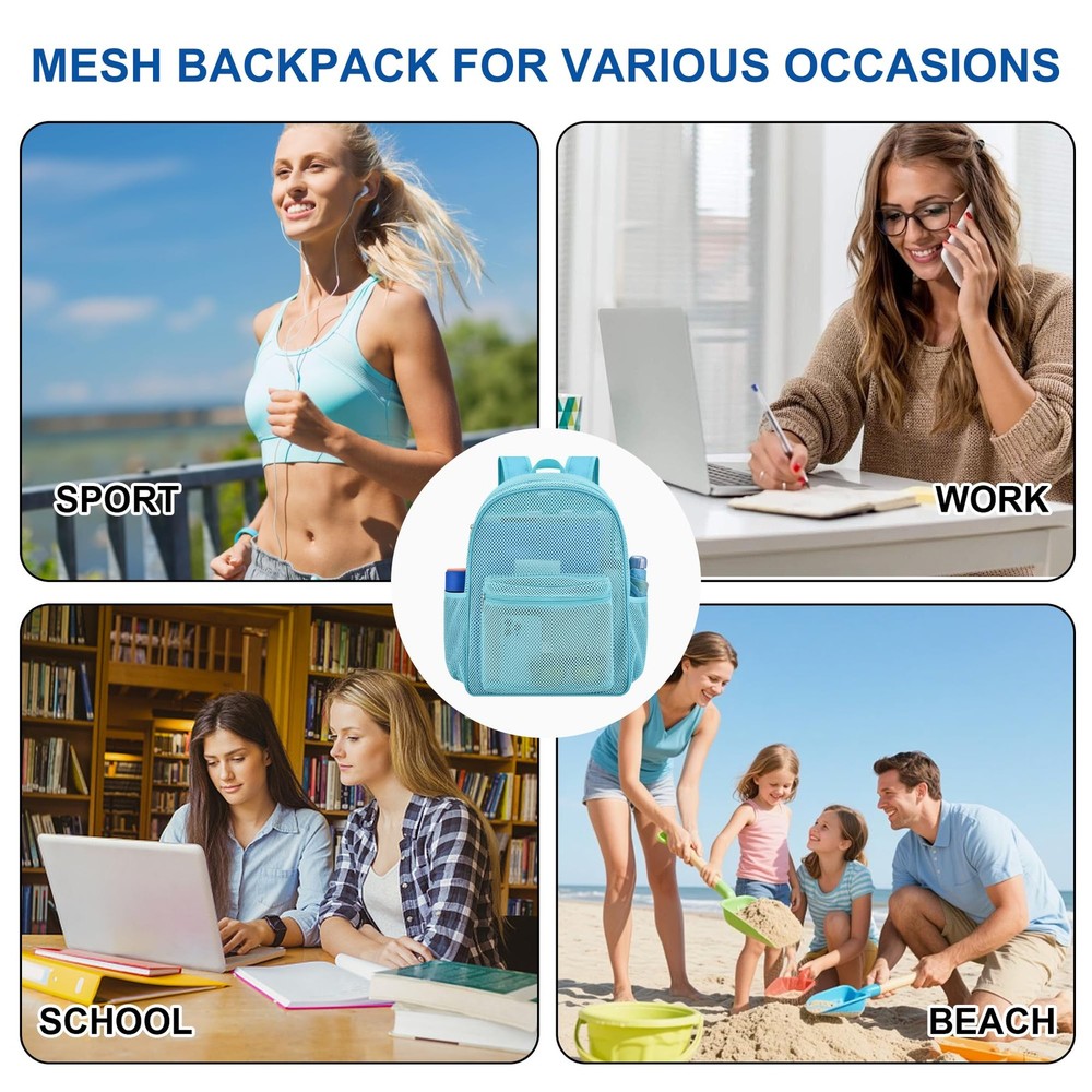 Heavy Mesh Backpack with Rain Cover,See Through Mesh Backpack for School,Beac...