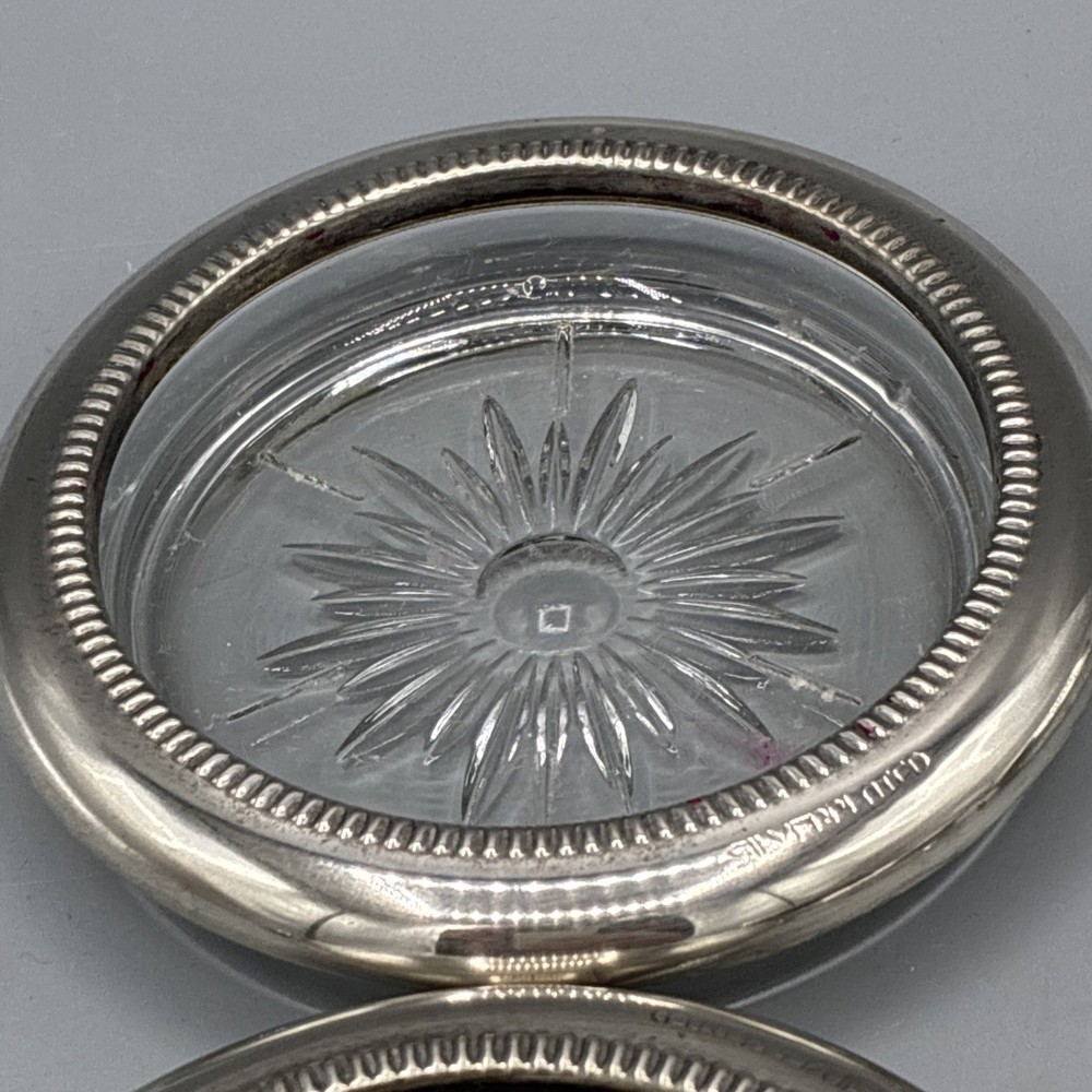 Set of 4 Silver Plated Glass Coaster -Read
