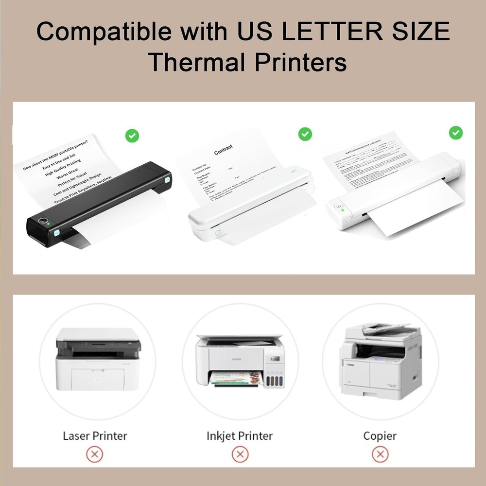 100 Sheets Thermal Printer Paper 8.5''×11'' US Letter Size Advanced Printing