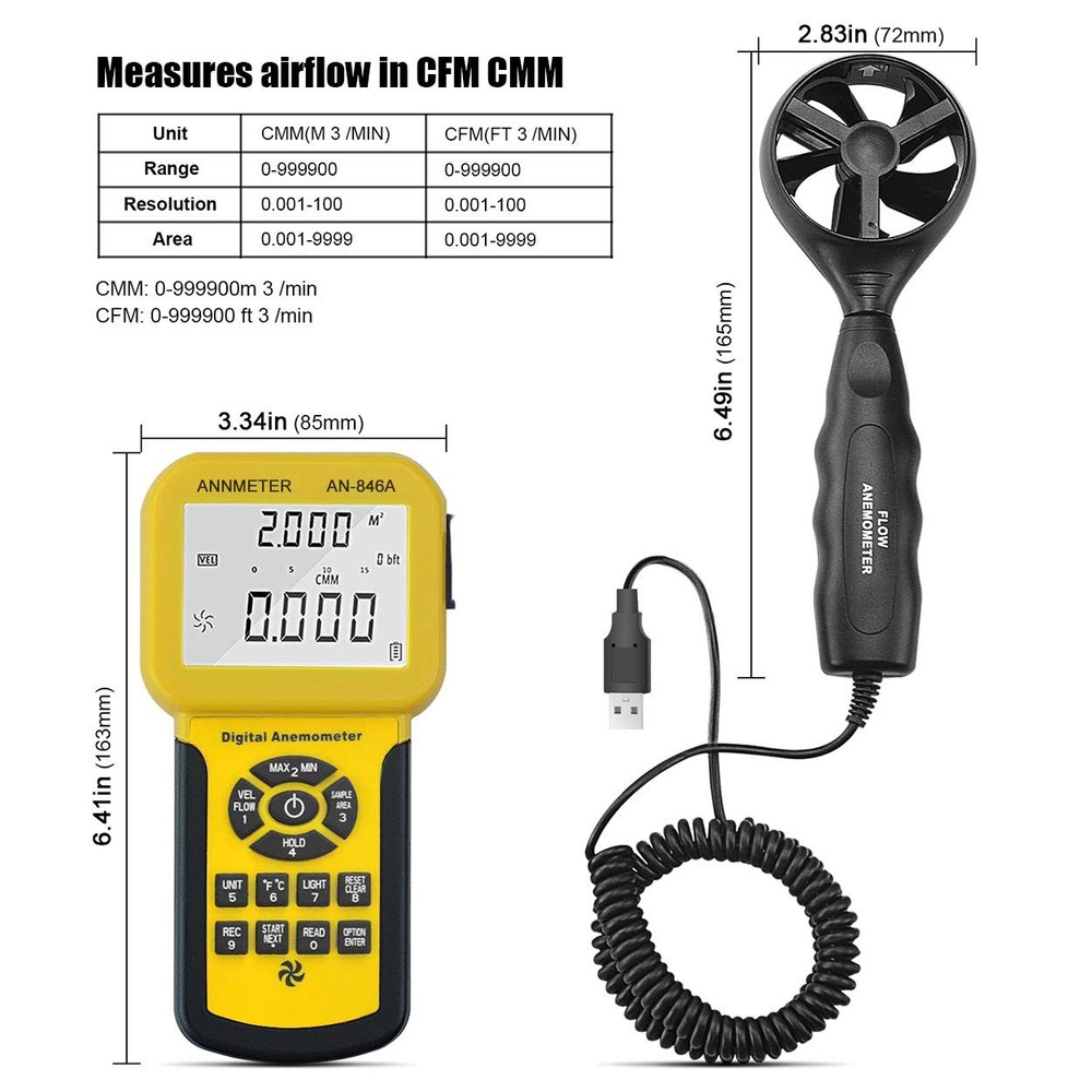 AIOMEST Precise CFM Meter Handheld AI-846A Anemometer Without PC-Software