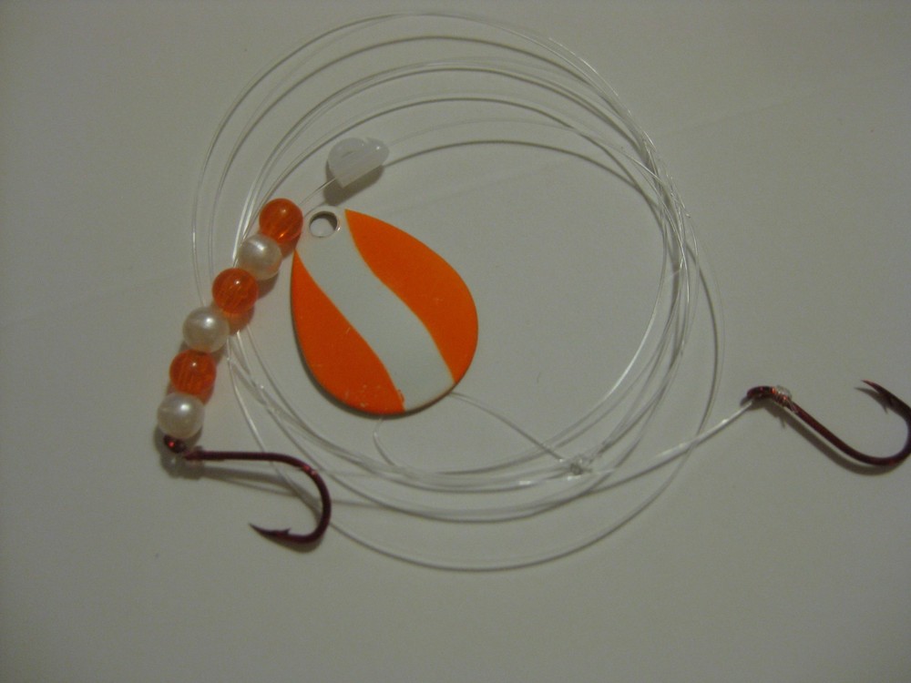 Walleye 2 Hook Spinner Rigs Crawler Harness (Orange White)