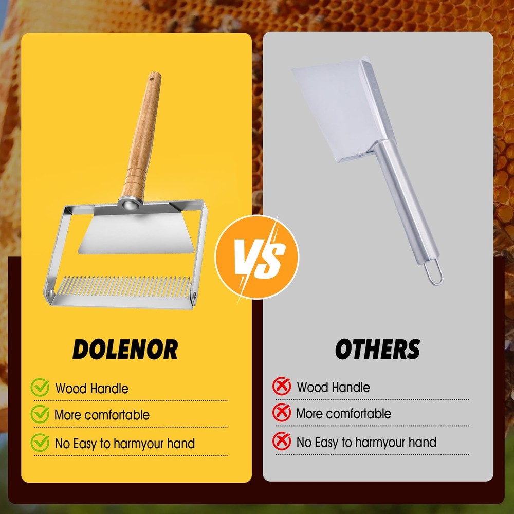 Honey Uncapping Fork Scraper 2-in-1 Stainless Steel Wooden Handle Adjustable
