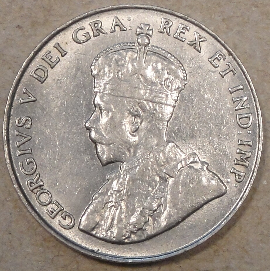 Canada 1924 Five Cents 5c XF/AU