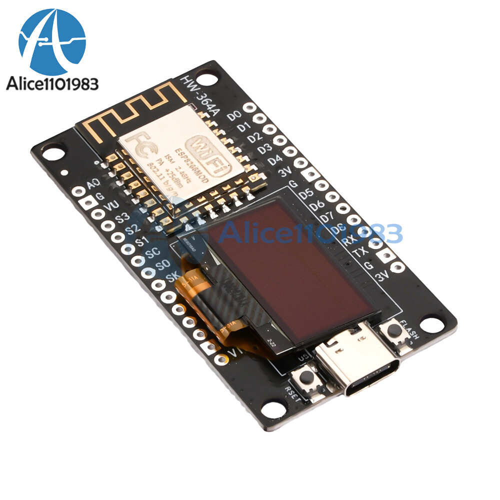 NodeMCU ESP8266 Development Board w/0.96" OLED Display CH340 Driver Module USB C