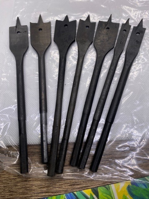 VINTAGE WOOD WORKING FLAT BIT HOLE BORER - 7 PIECES