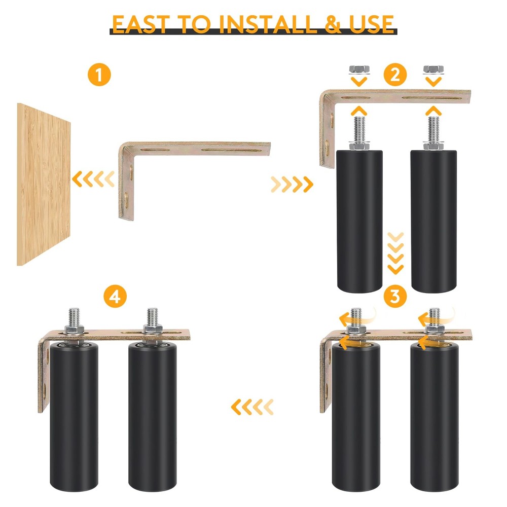 6" Gate Roller Guide with L-Bracket, Universal Adjustable Heavy 1 Pack, Black