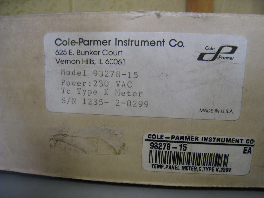 COLE-PARMER INSTRUMENT CO 93278-15 TC TYPE K PANEL METER