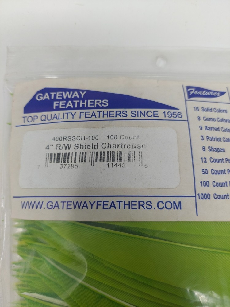 100 Pack Gateway Feathers 4" Right Wing: Shield Chartreuse Green 400RSSCH-100