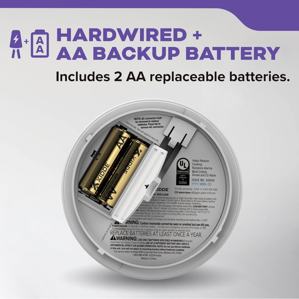 Hardwired Smoke & CO Detector with Interconnected Alarm & LED Warning Lights