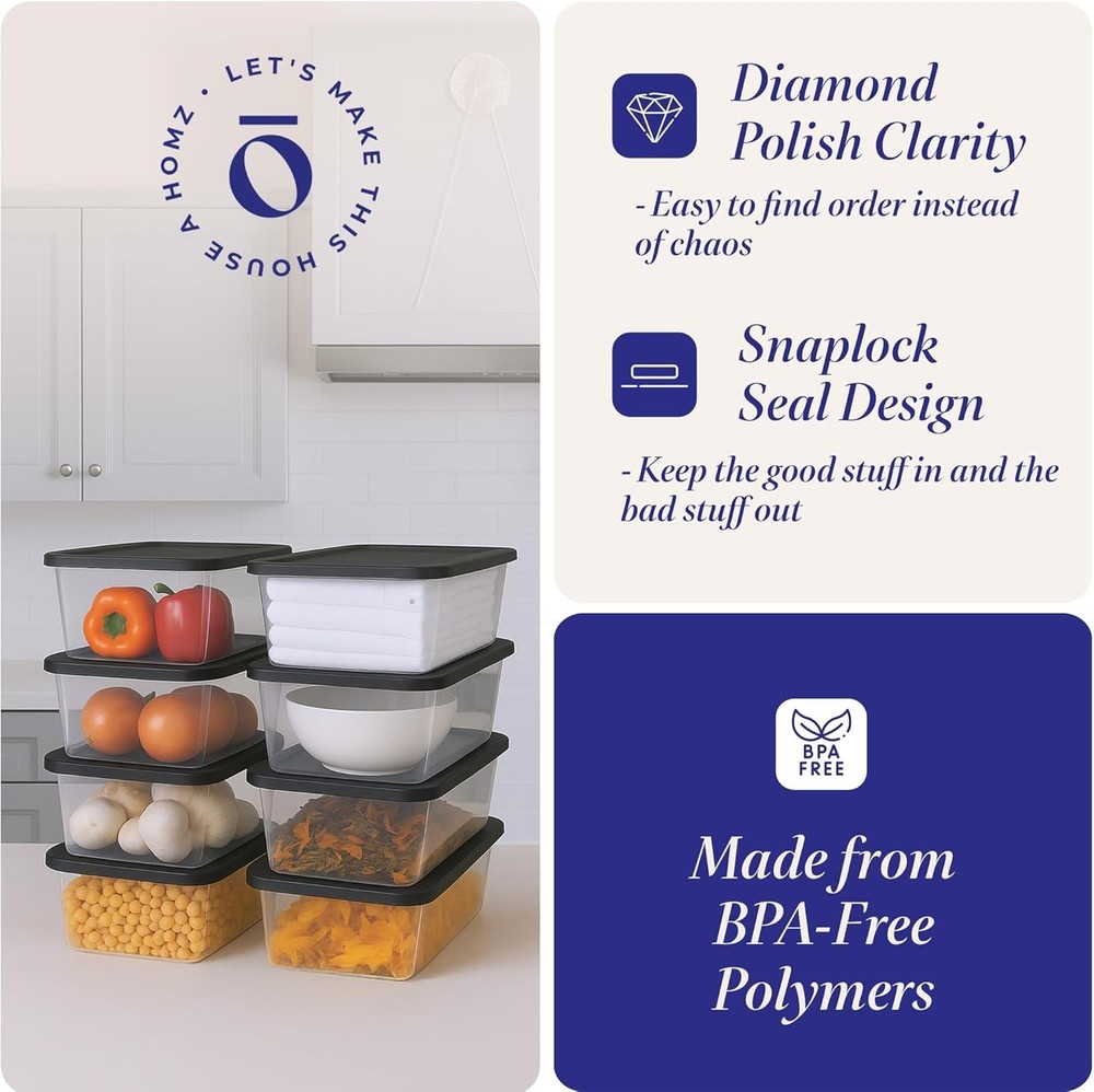 Stackable Clear Storage Bins w/ Lids, 6 Qt, 10-Pack