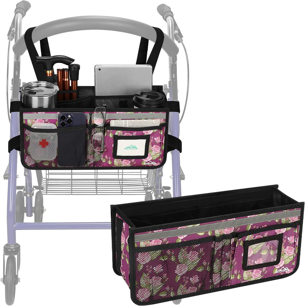 Rollator Basket, Rollator Walker Bag W/Cup Holder, Foldable Rolling Walker Wate