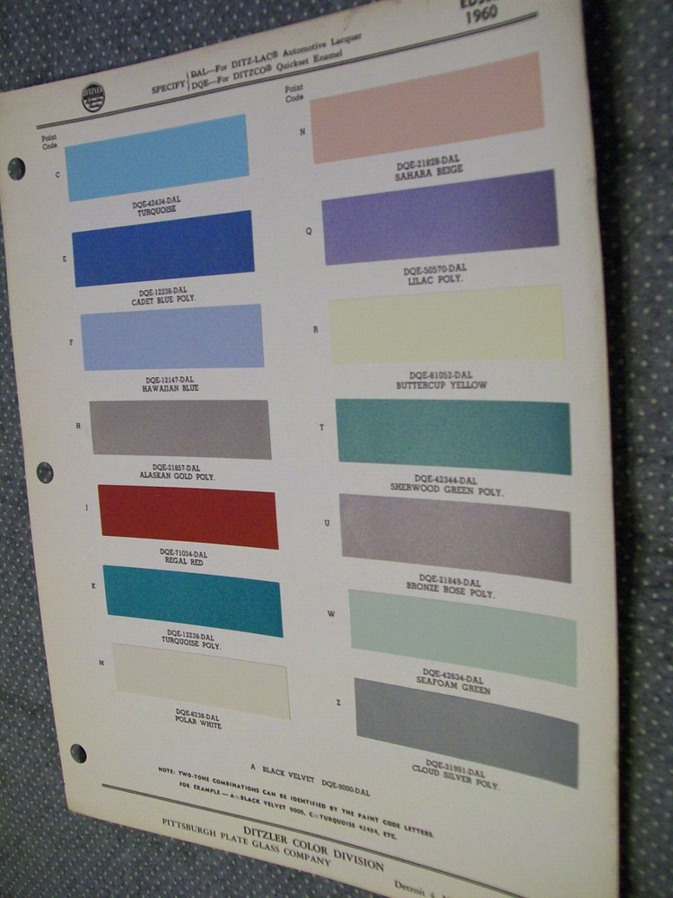 1960 Ford EDSEL color Paint Chips set - Ditzler