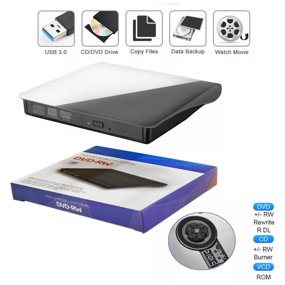 External CD DVD Drive USB 3.0 Disc Player Burner Writer For Laptop PC