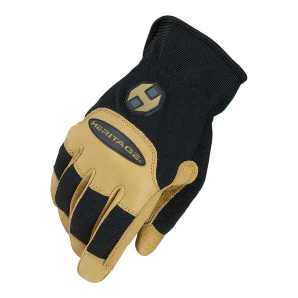 Heritage Stable Work Gloves, Size 9, Black/Tan