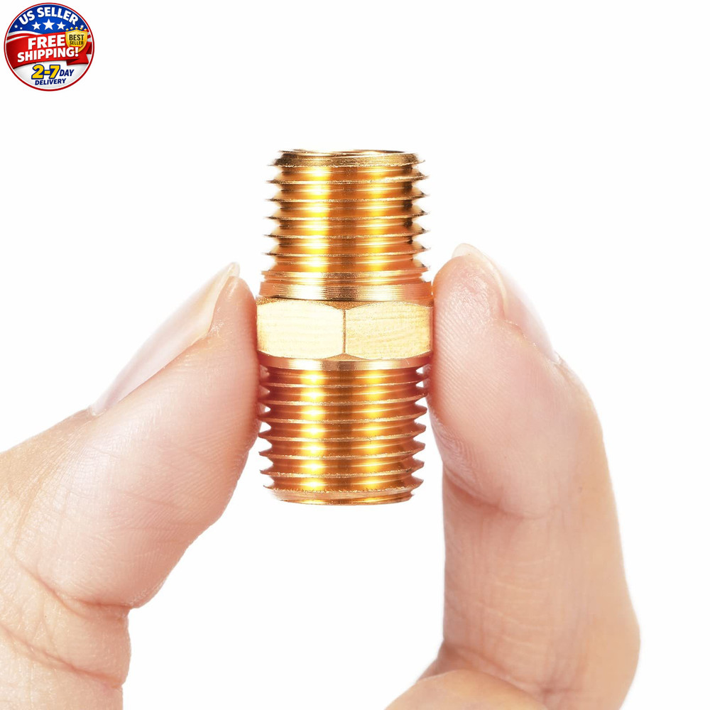 4 pcs Solid Brass Pipe Fitting, Hex Nipple, 1/4" x 1/4" NPT Male Pipe Adapter