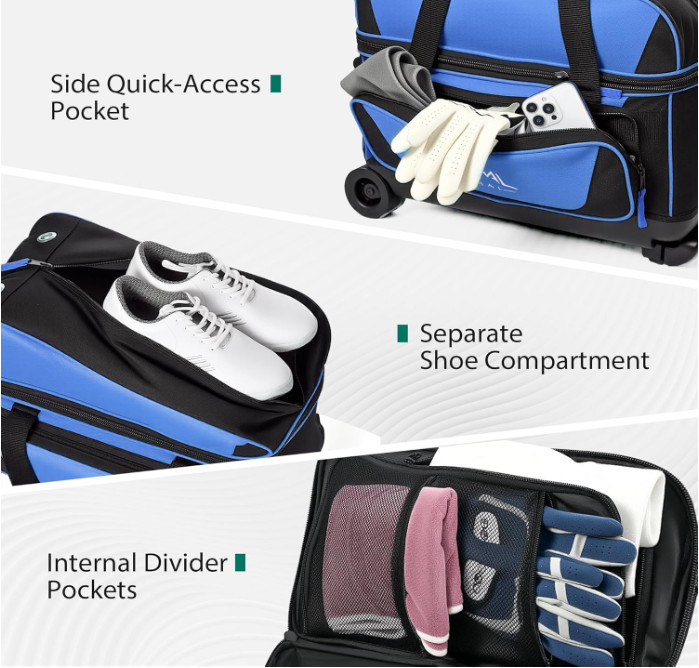 Double Roller 2 Ball Bowling Bag w/ Shoe Compartment & Handle