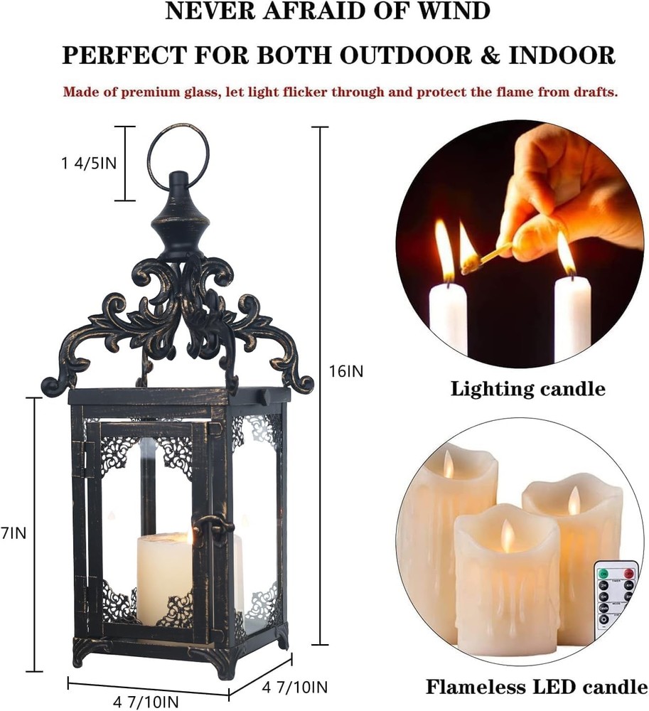 DECORKEY Candle Lantern Decorative Indoor & Large, Black / 16'' / 1 Pc