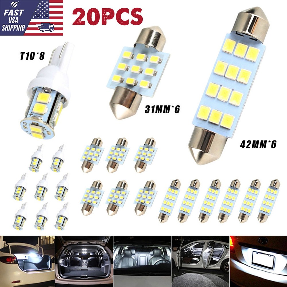 20PCS LED Interior Lights Bulbs Kit Car Dome Map Trunk License Plate 6500K White