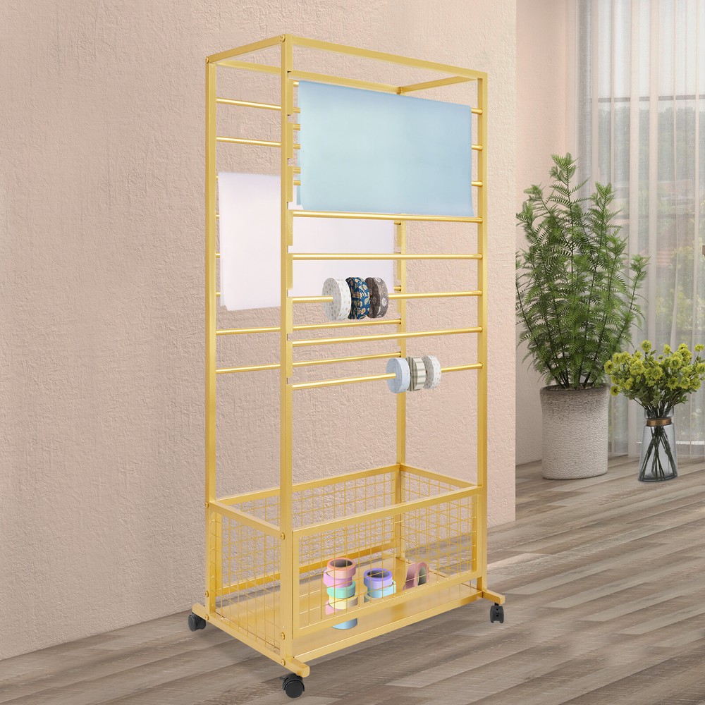 16-Tier Organizer Rack Storage Shelf Ribbon Display Rack W/ 4 Wheels 67*33*150cm