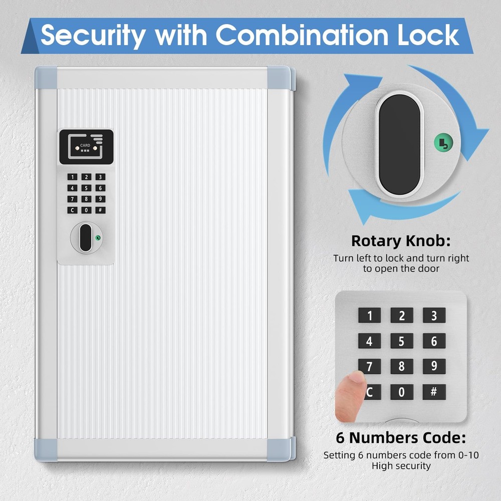 24 Slots Key Box Wall Mount with Code and Key, Key Lock Box with Combination,...
