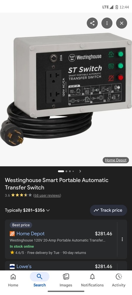 120V 20-Amp Portable Automatic Transfer Switch with Smart Technology