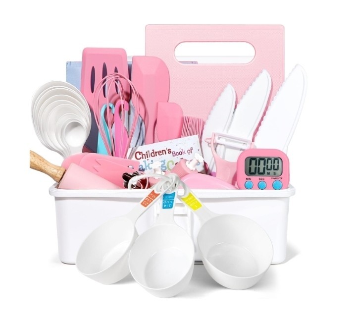 Kids Cooking Set 37PCS Real Baking Kit w Case Timer Safe Knives Open Box