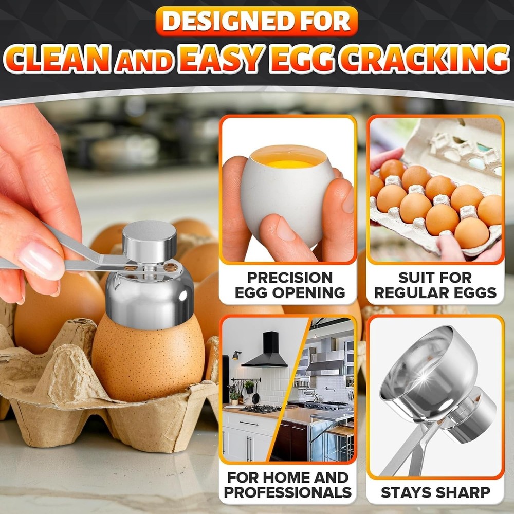 Compact Egg Cracker Tool for Clean Breakfast and Baking Prep - Silver Finish