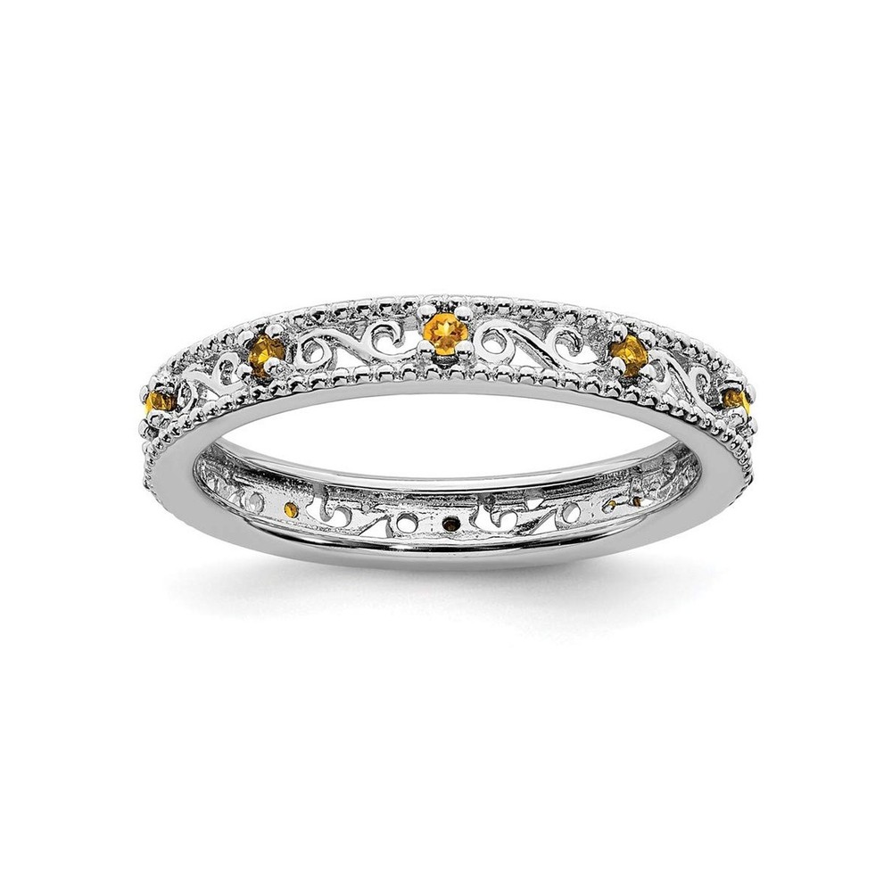 Solid Sterling Silver Stackable Expressions Citrine Ring 9
