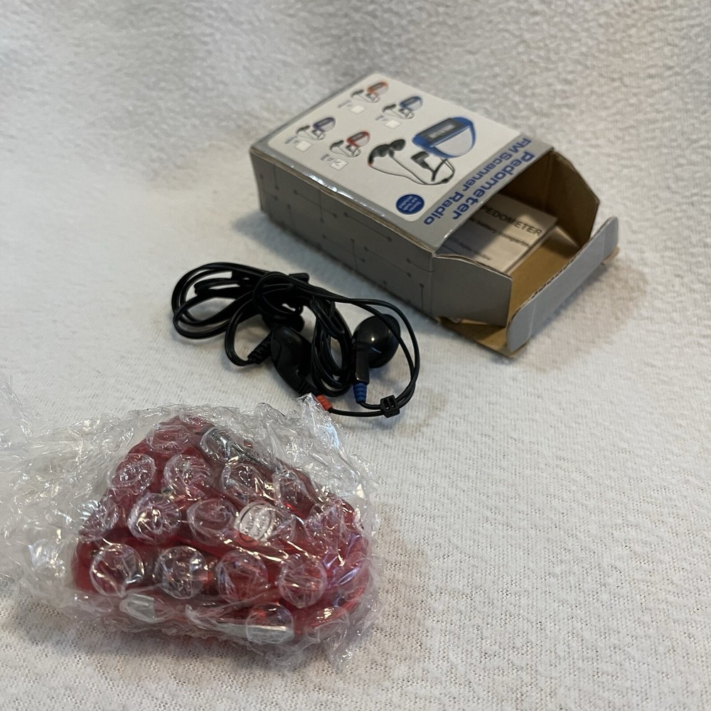 Pedometer FM Scanner Radio - Core Red w/Earbuds & Walking Program