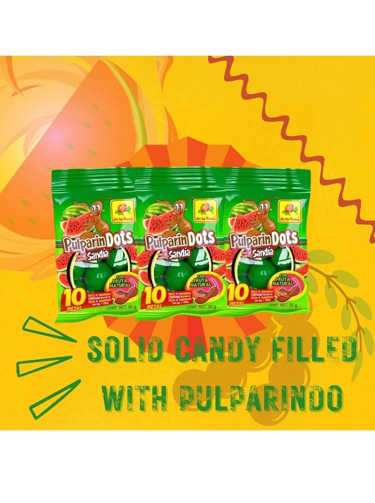 Pulparindo 60 Pcs Watermelon & Mango Bite Size Hard Shell Balls Mexican Candy