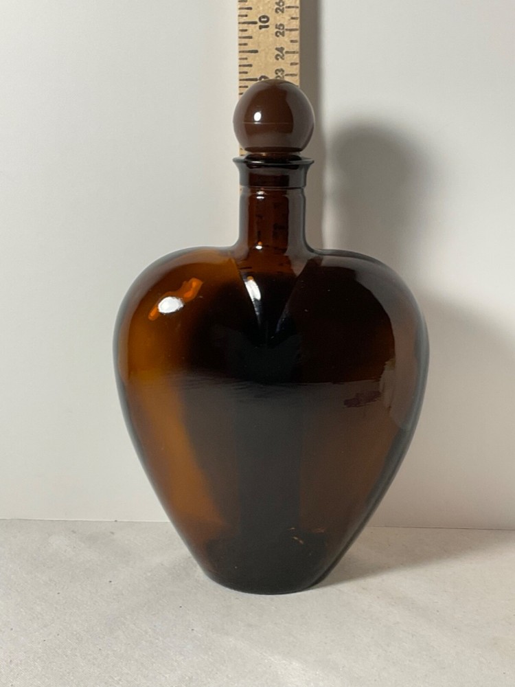 Brown glass heart shaped bottle plastic cap 9”