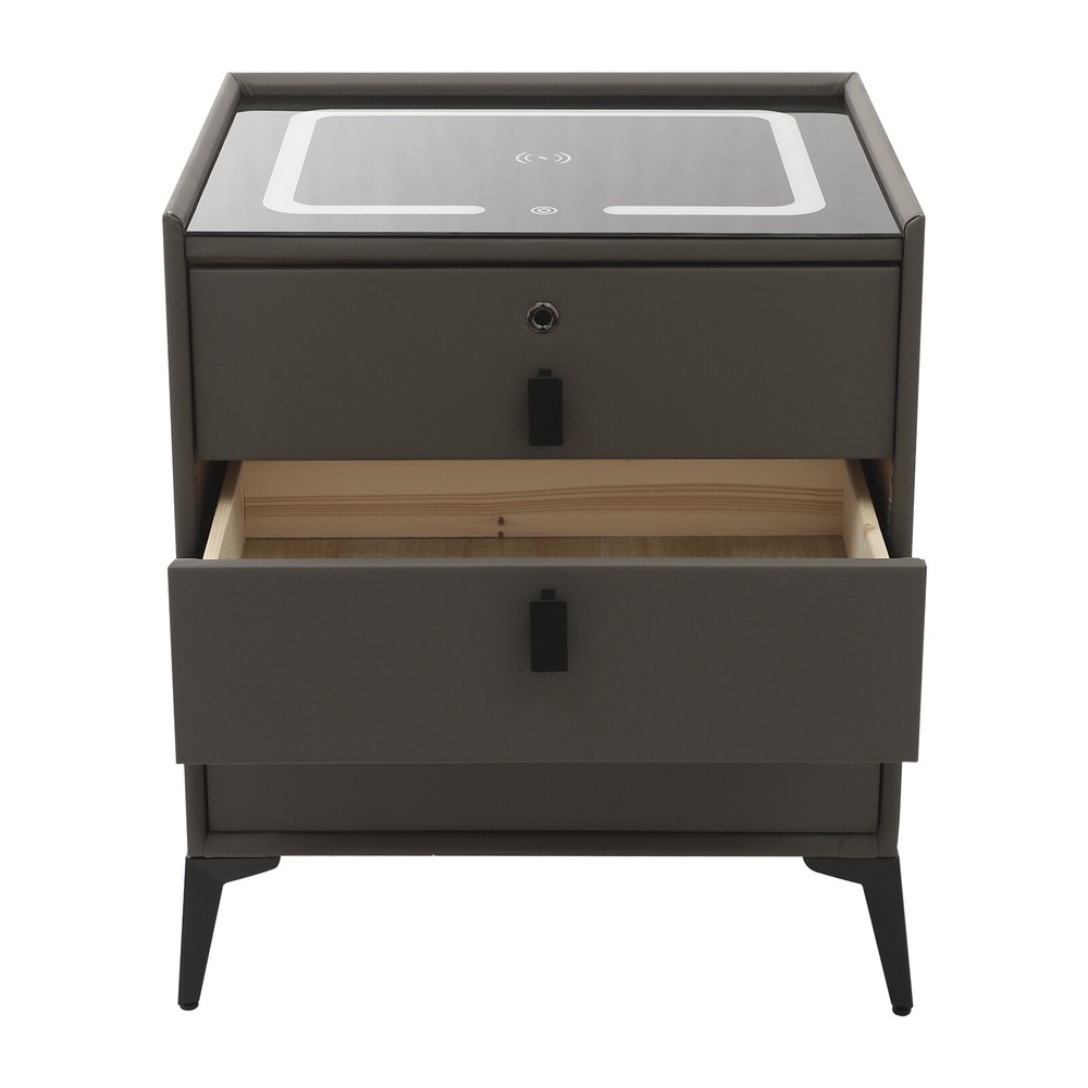 Smart Bedside Table + Three-color Light+Drawers+Usb&wireless Charging Dark Grey