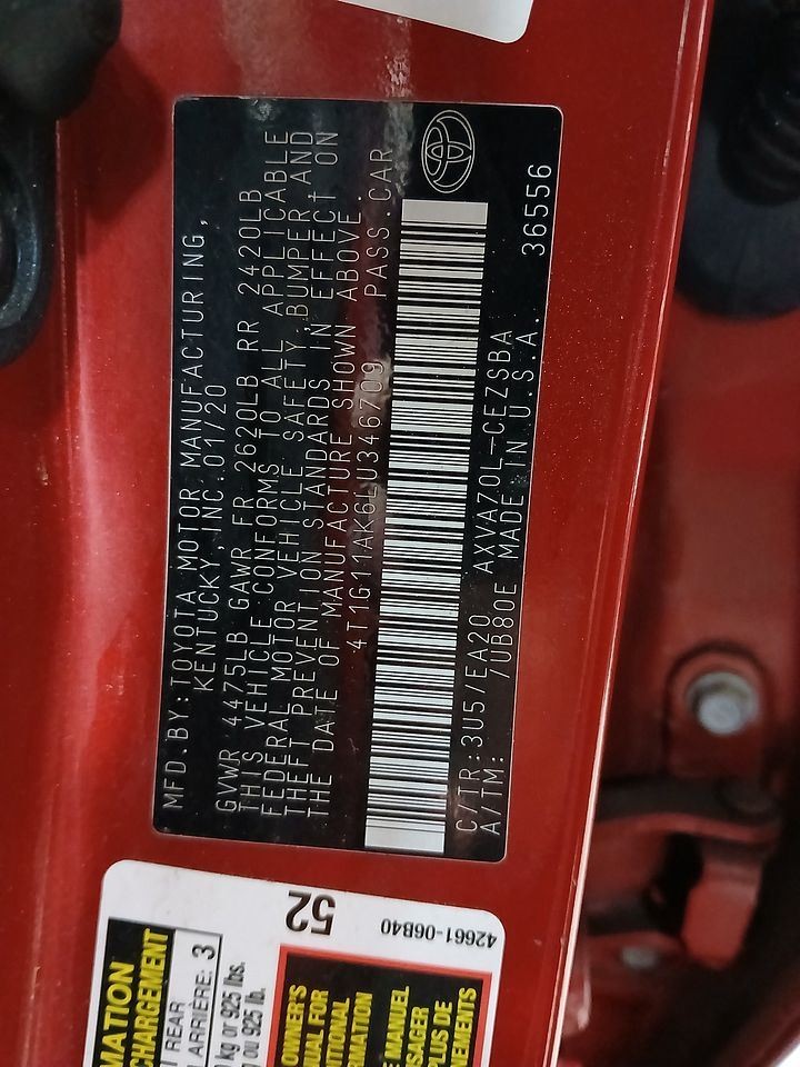 CAMRY 2020 Camera/Projector 3138505